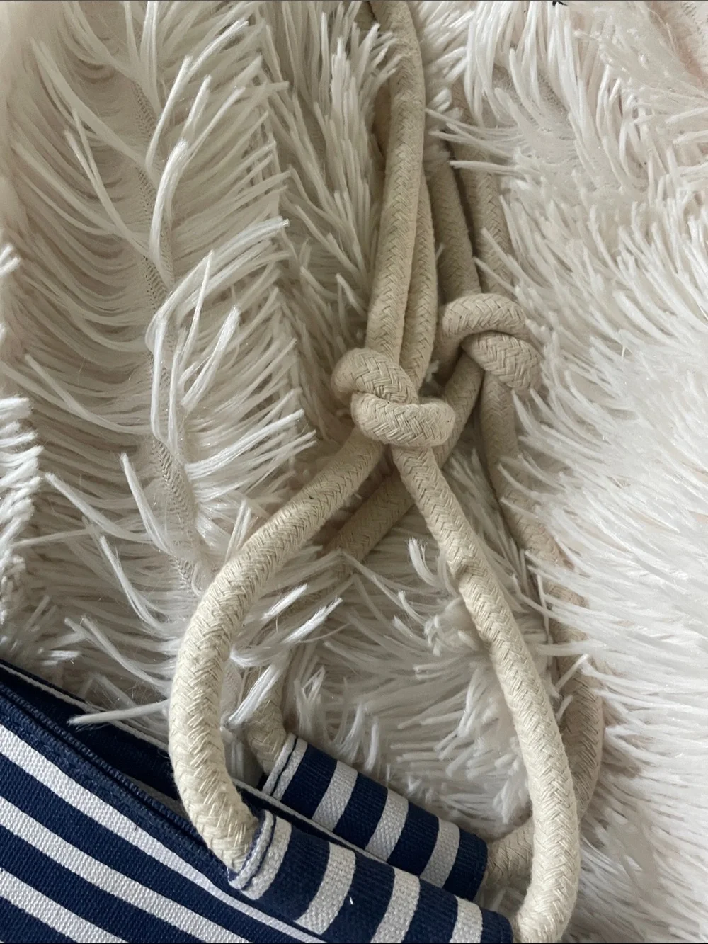 Striped Navy and White Rope-Handle Tote Bag NWOT